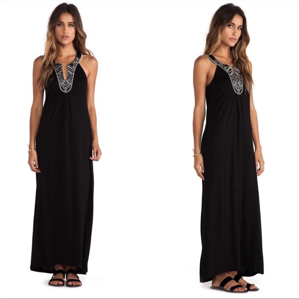 Soft Joie Black V Neck Embellished Maxi Dress Made in India Sz XS‎